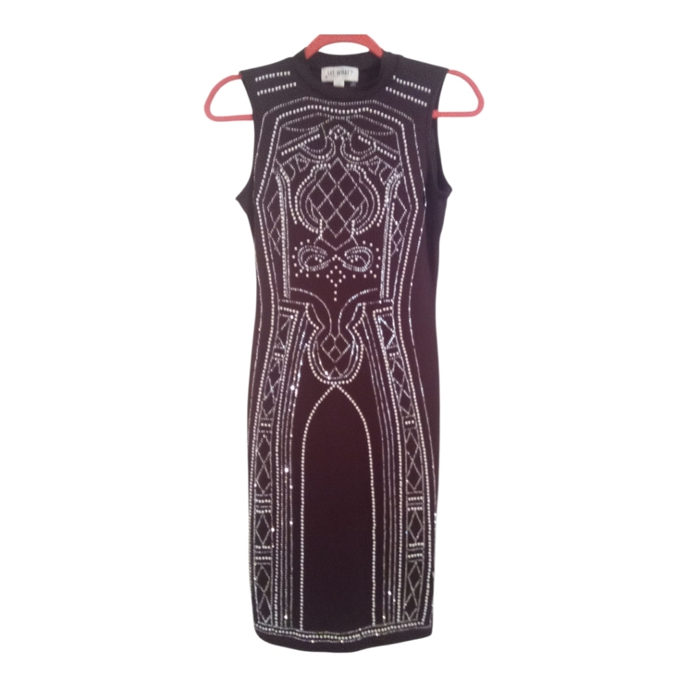 Elegant Burgandy Embellished Bodycon Dress - S